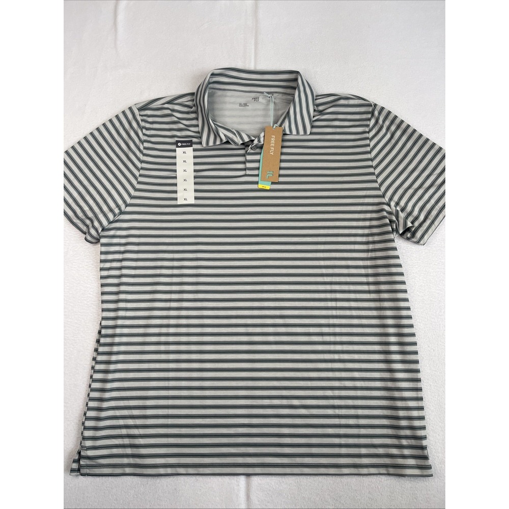 Free Fly Mens Elevate Polo Shirt XL Gray Stripe MELVPOL-800-XL